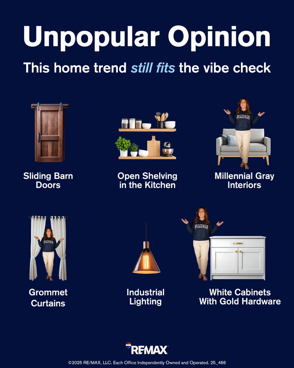 LisaEngelSells's tweet photo. Hot take: these design trends aren’t dead. When styled right, they still sell, still photograph beautifully, and still feel like home. Agree or disagree? https://t.co/9Y4oCzBr7d