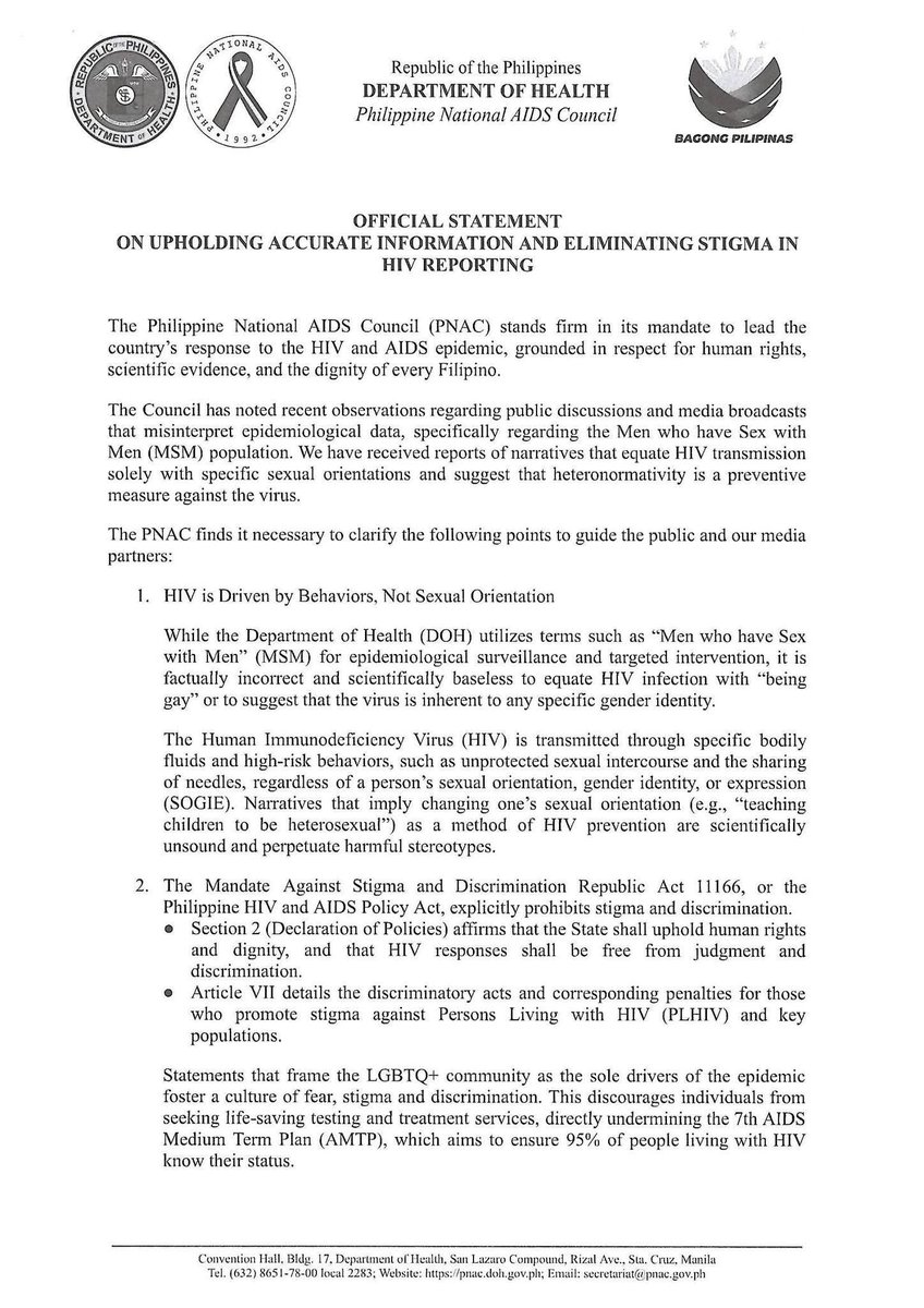 tlfshareph's tweet photo. Below is the official statement of the Philippine National AIDS Council regarding misleading, false, and inaccurate information about HIV. We encourage everyone to be more prudent in posting information. Lives may be at stake. https://t.co/GWct1Ppx36