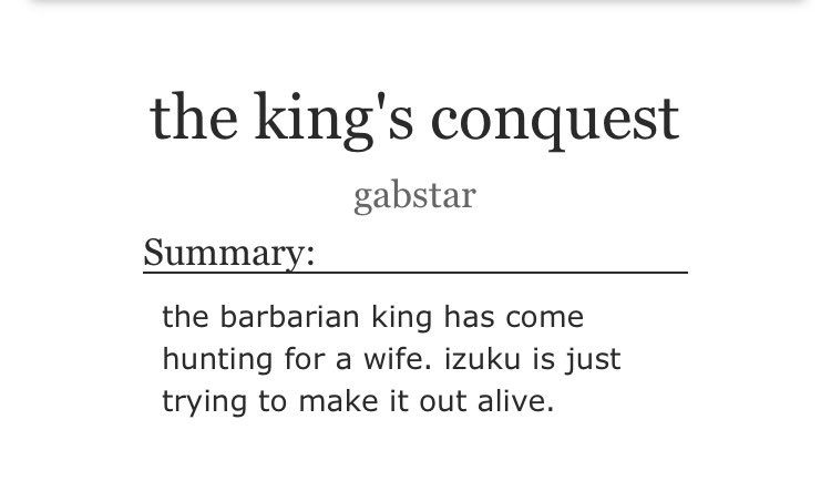 chapter five the king’s conquest is up!!
#bkdk #bakudeku #ktdk #katsudeku
🔥A/B/O 
🔥 fantasy!Katsuki x winter!Izuku
🔥 Rated E 
🔥 40k+ words
🔥 izuku’s unexpected heat throws a wrench into things
🔥 l*nk bel0w !!!
