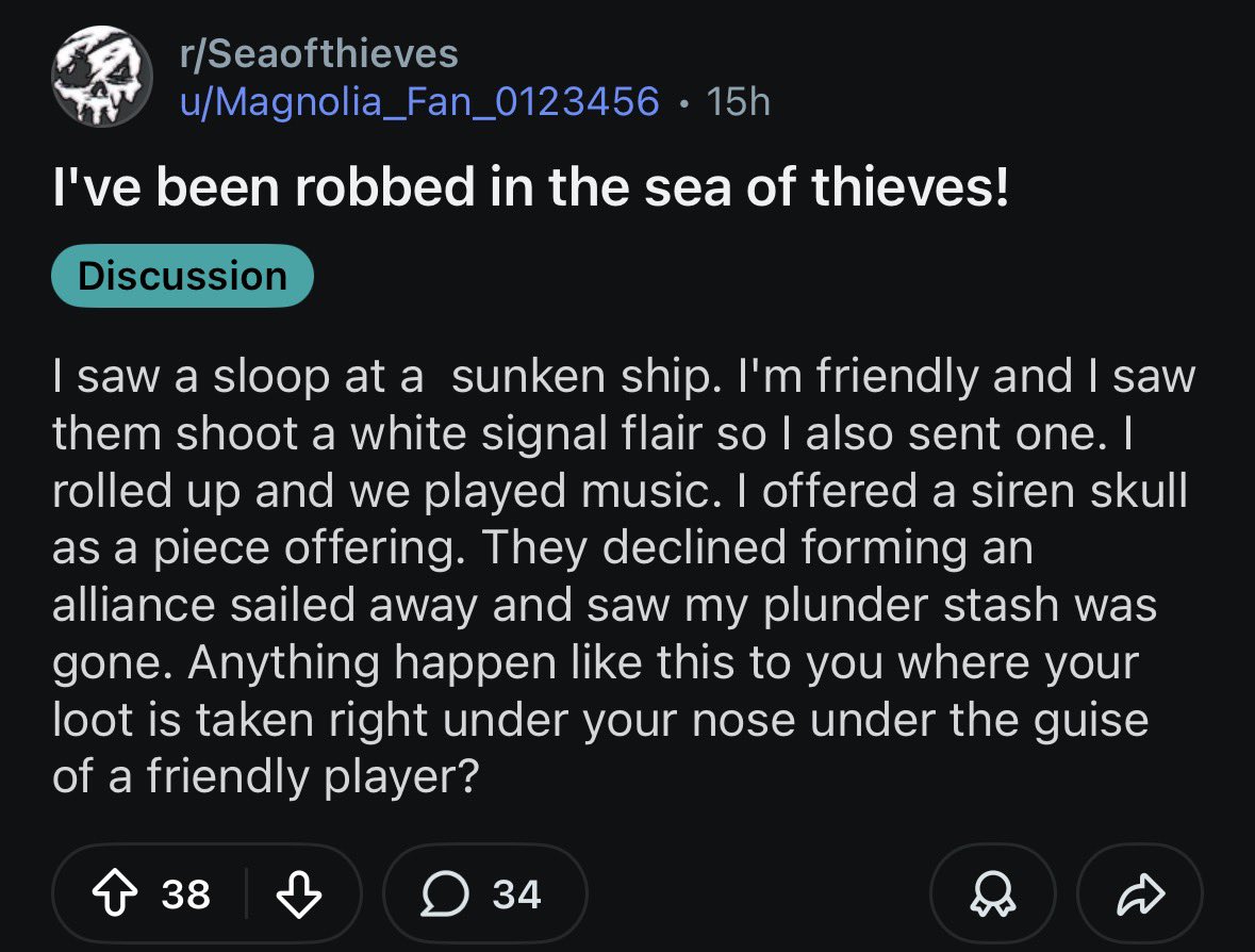 Wow it’s almost like…… 

Do these people even read the game they buy? None of these people are real 😂

#SeaOfThieves