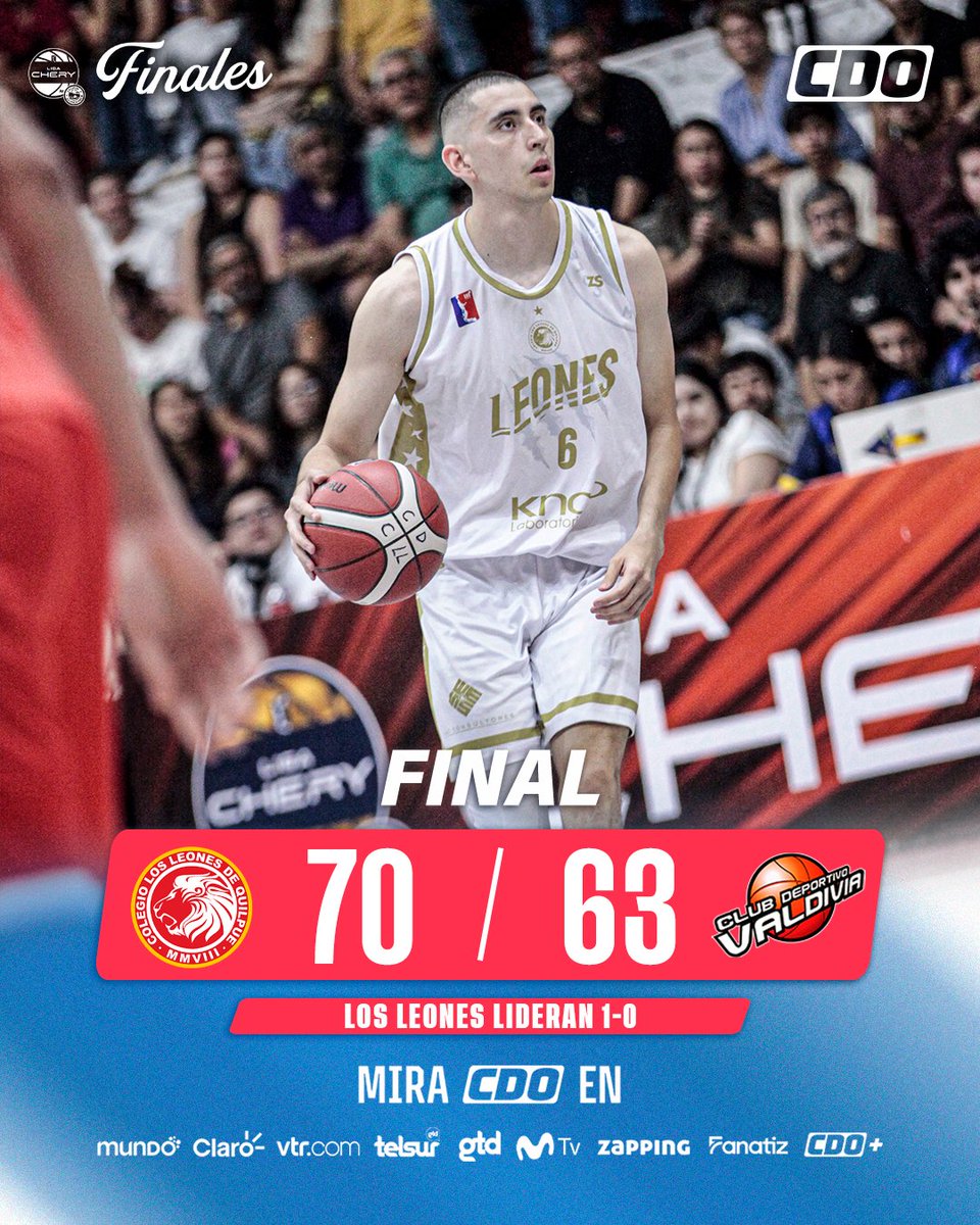 EL JUEGO 1 SE QUEDA EN QUILPUÉ🦁

Los Leones vencieron al CDV y tomaron la primera ventaja💪Este martes 16/12, desde las 20:00 se disputa el 2do duelo🇨🇱

Mira la  #LigaCHERYbyCecinasLlanquihue en CDO, cdoplus.cl y la app CDO+👀

#LNBxCDO #CDOelcanaldetodoslosdeportes