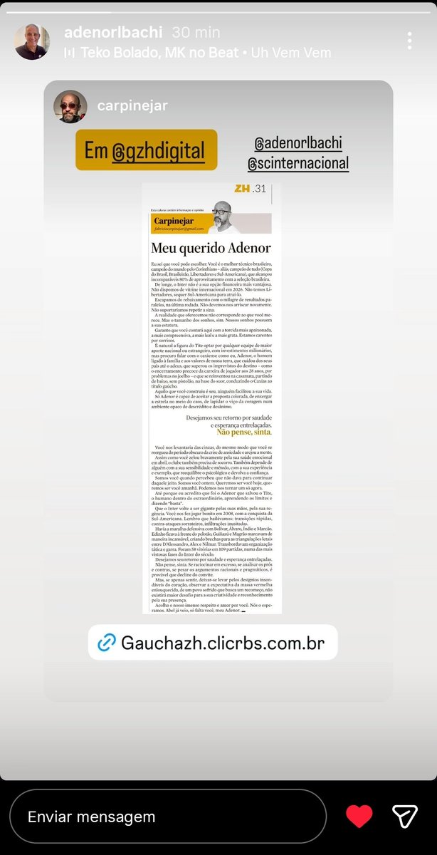 vini_hellmann's tweet image. STORY DO TITE, REPOSTOU UM STORY DO FABRÍCIO CARPINEJAR MARCANDO ELE, 30 MINUTOS QUE ELE REPOSTOU.

SERÁ???