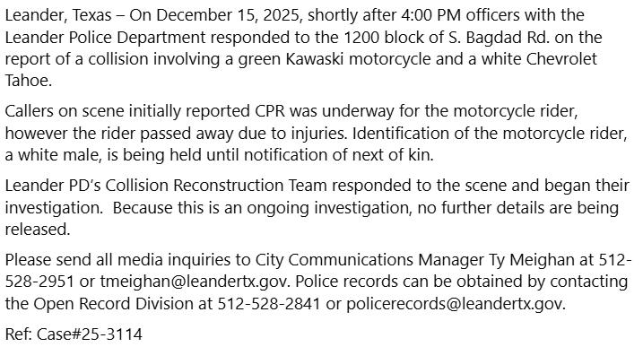 Leander Police tweet media