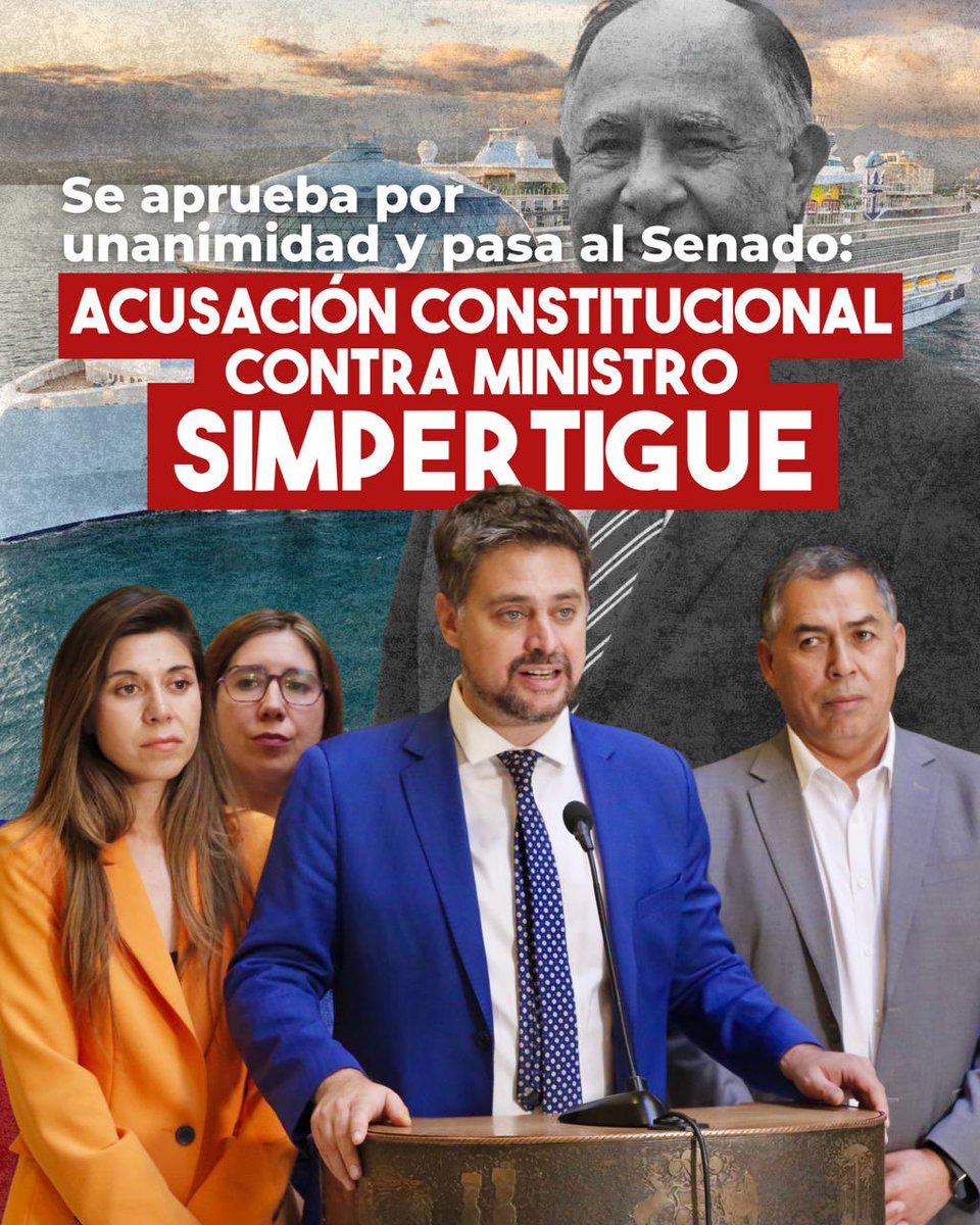 Se aprobó por unanimidad la acusación constitucional en contra del Ministro Diego Simpertigue. 
Los Chilenos merecen una justicia honesta. 
Ahora pasa al senado, donde esperamos se apruebe!