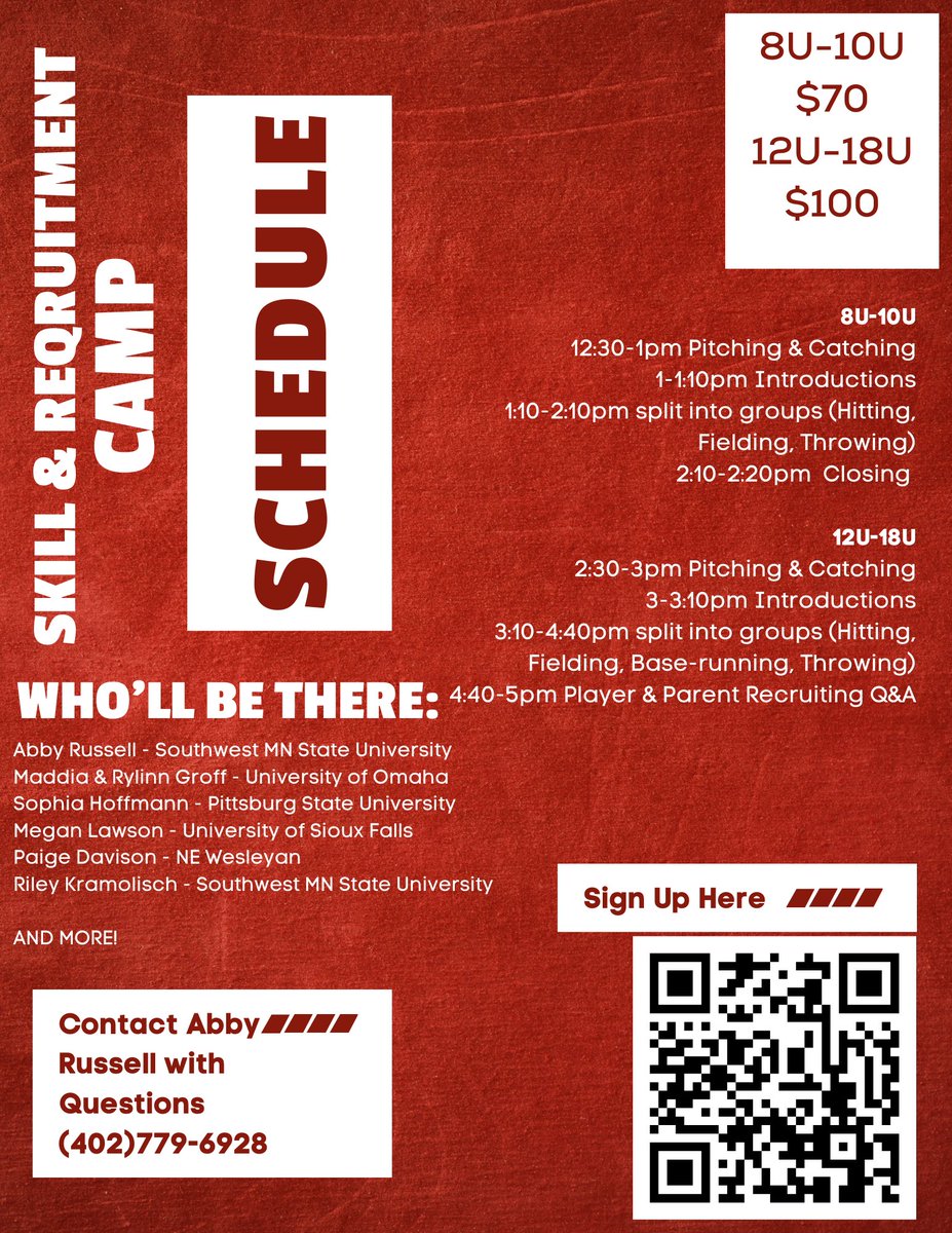 abbyruss3's tweet photo. Final call before this camp fills up 🚨

Skill. Exposure. Real talk about the next level.

Serious about development and understanding recruiting, this camp is it.
Sign up here 👉 https://t.co/6bvl8YlHJu

Questions? Abby Russell
📲 402-779-6928 https://t.co/WncSPQkFxH