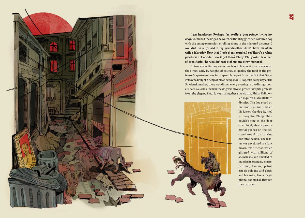stiinken's tweet image. my finished illustrations of excerpts from Mikhail Bulgakov's "Heart of a Dog (1/3)