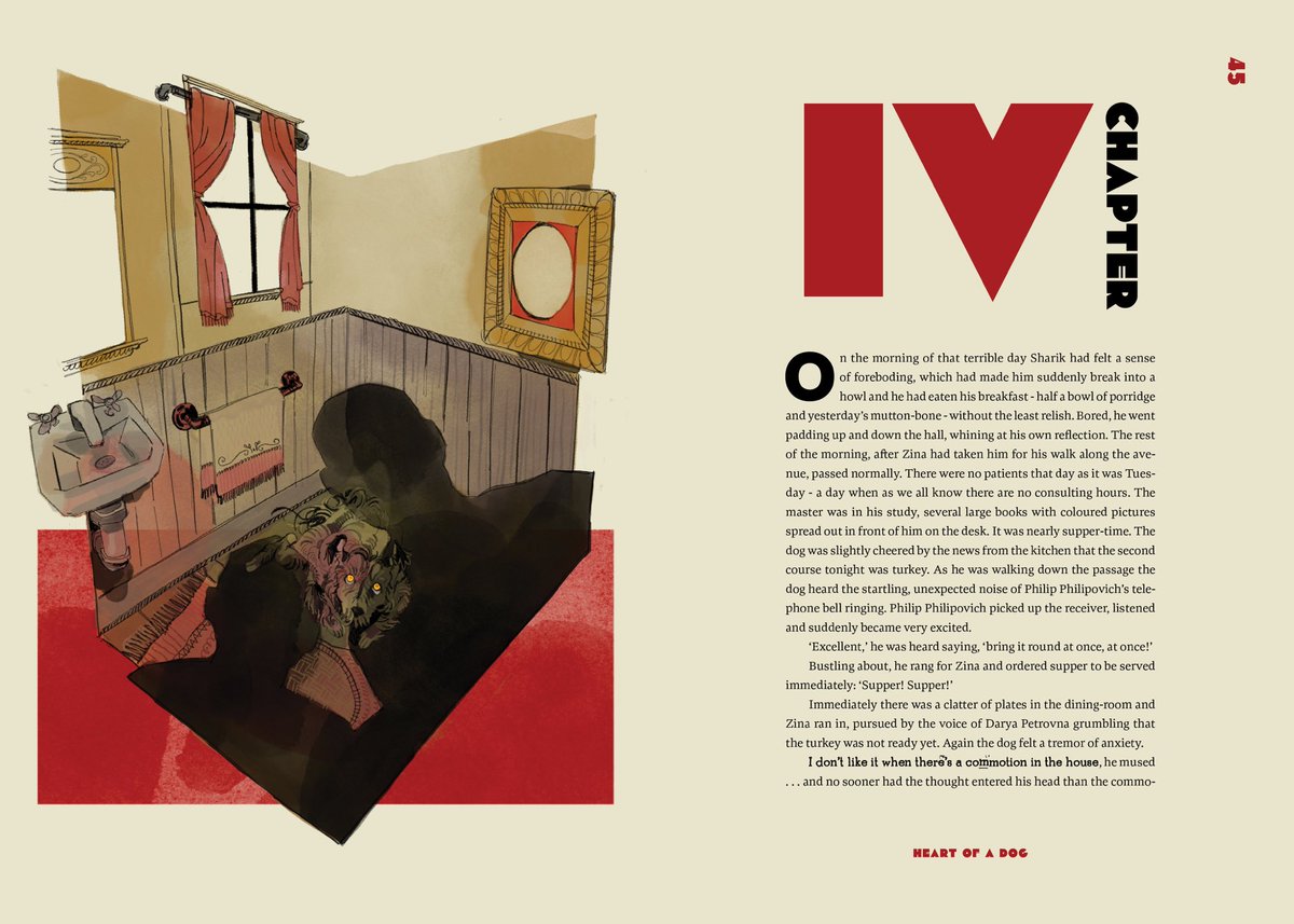 stiinken's tweet image. my finished illustrations of excerpts from Mikhail Bulgakov's "Heart of a Dog (1/3)