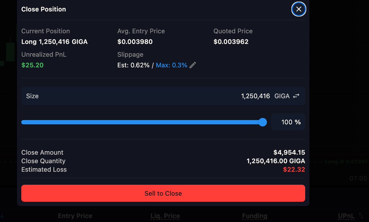 I love <a href="/variational_io/">Variational</a> but can someone explain this? Giga has decent liquidity on spot, is VARI just aggregating from a dex with poor liquidity? i have tried with 10x,20x and 40x all the same offset of PNL. One of the only pairs i've noticed a difference