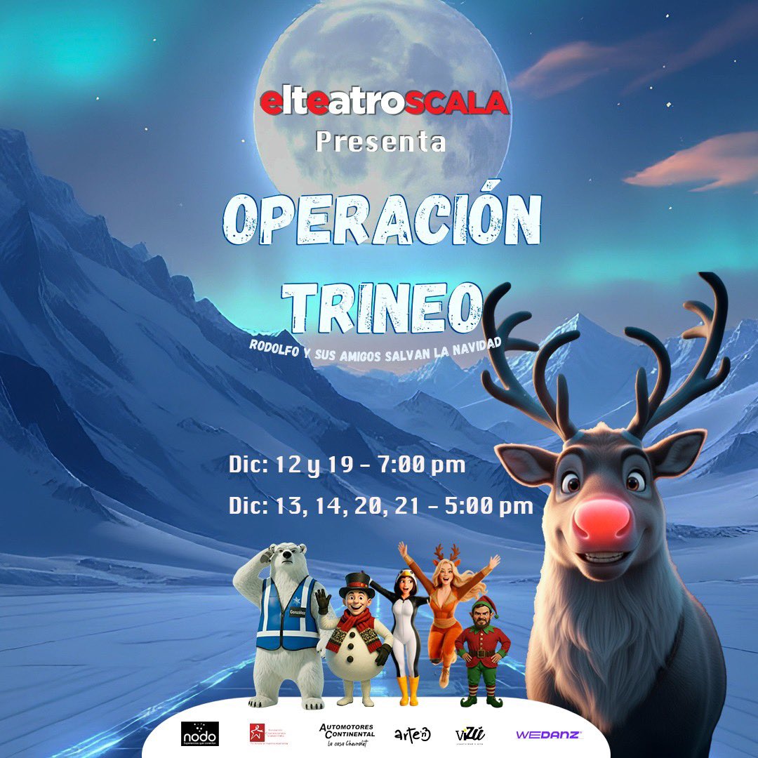 Esta Navidad, en elteatro del <a href="/ScalaShopping/">Scala Shopping</a> … ¡va a nevar! ❄️✨
Llega Operación Trineo, una aventura donde la música y la magia del Polo Norte se unen para salvar la Navidad

📆 Viernes - 19:00 | Sábado y domingo 17:00
🌐 tickets.elteatro.com.ec | 📱 0995551854 | 🎟️ Boleterías