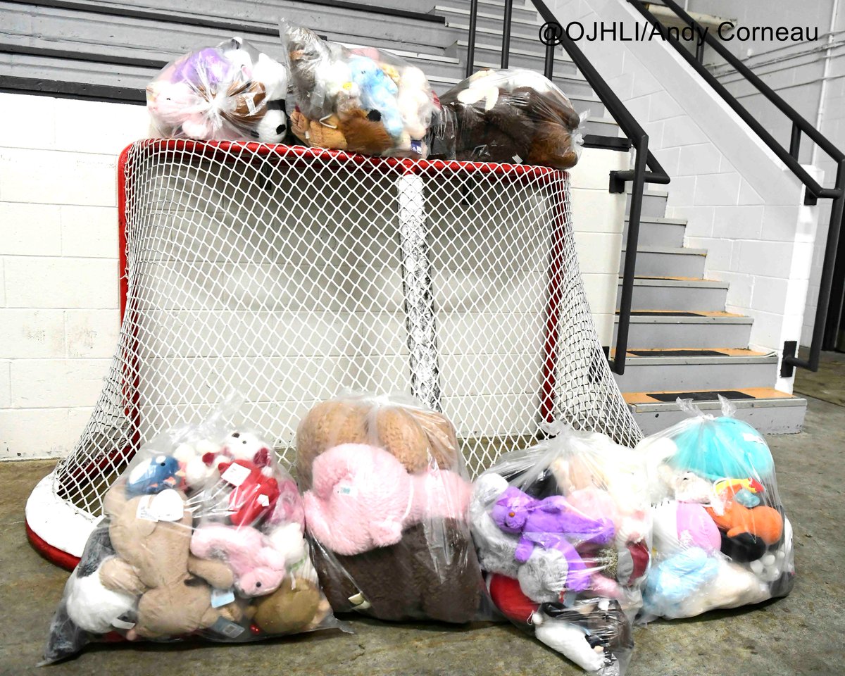 The <a href="/SpiritJrA/">Stouffville Spirit</a>  players clear the ice after the second annual Teddy Bear Toss