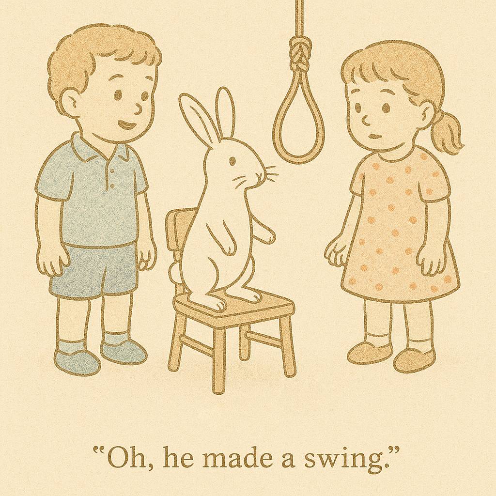 paulbertino's tweet photo. Bunny is ready to swing.

The 6th in a series of comic-collabs with ChatGPT. We follow the adventures of a cute bunny and his young companions.

#comic #cartoon #patthebunny https://t.co/bI3ya1UG9O