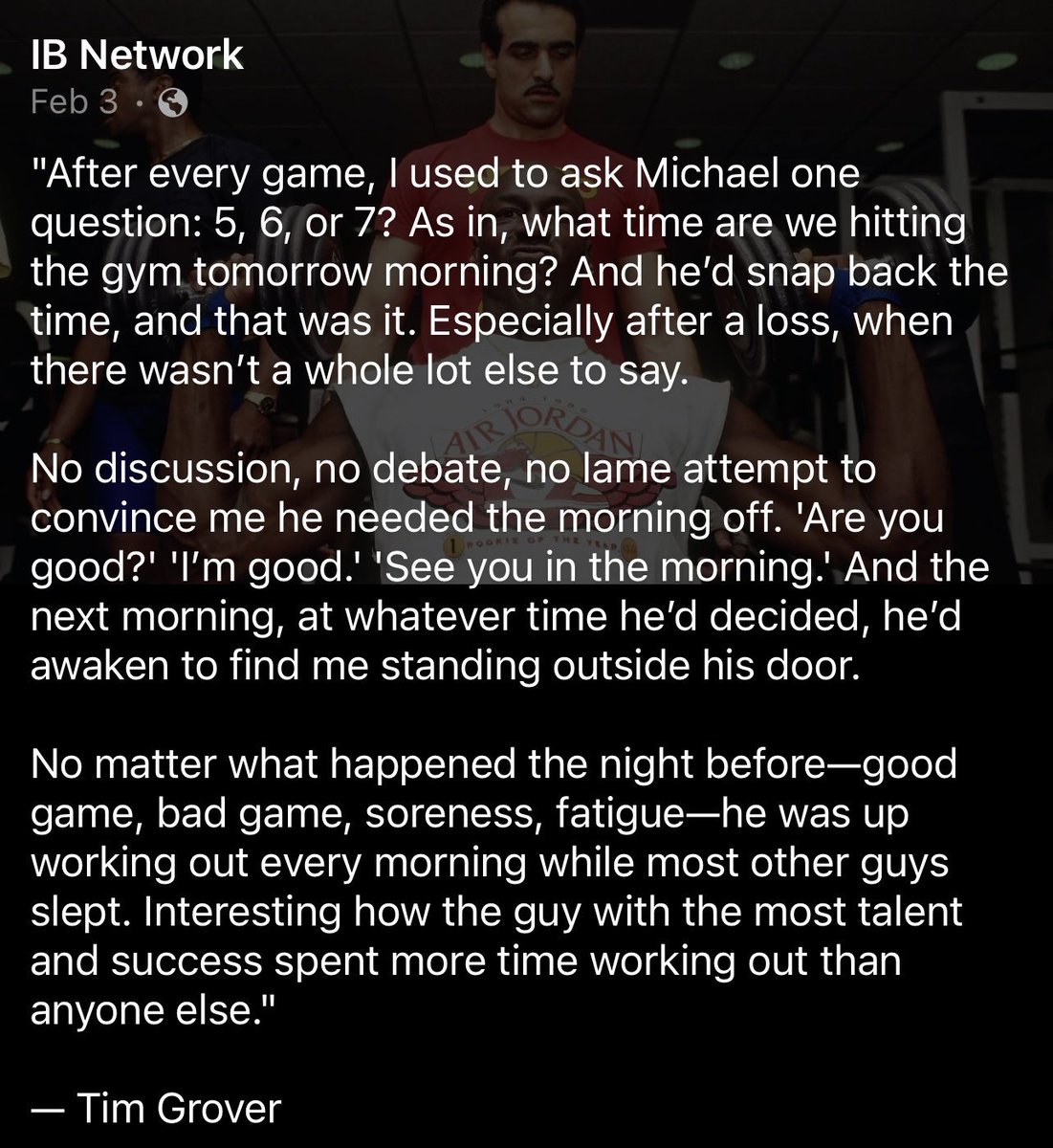 CoachMongero's tweet image. For all of you “athletes” running away from … or trying to hide in the weight room… this is a pic of the GOAT - Michael Jordan. LIFTING … all season long and YES, regularly on NBA GAME DAYS. 

Note: Read what MJ’s trainer said in pic below. Note: pic and story Credit IB…