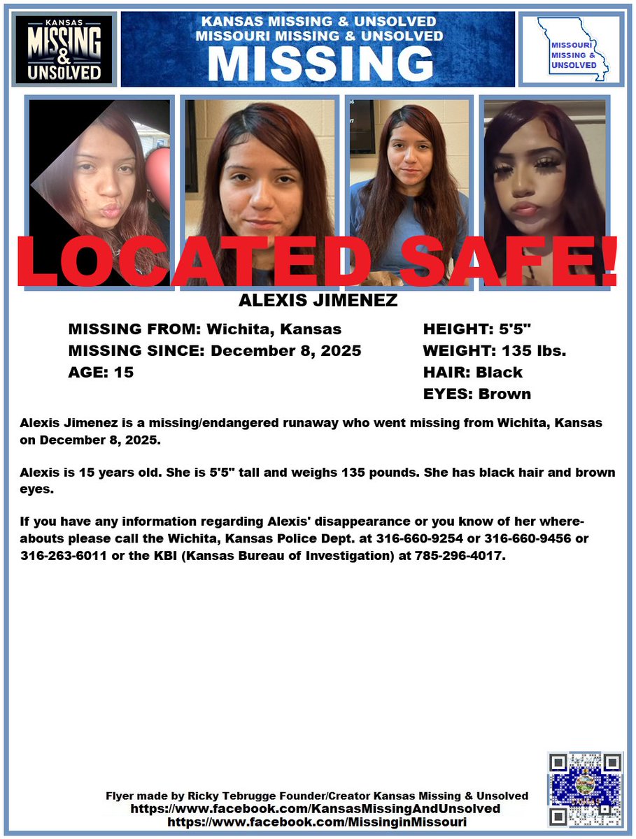ALEXIS HAS BEEN #LOCATED SAFE!!! THANK YOU TO ALL WHO SHARED HER FLYER!!!

#MISSINGPERSON #MISSING <a href="/AnnetteLawless/">Annette Lawless 🌻</a> #KansasMissing #MissingInKS #MissingInKansas #MissingKansan #Wichita #Kansas