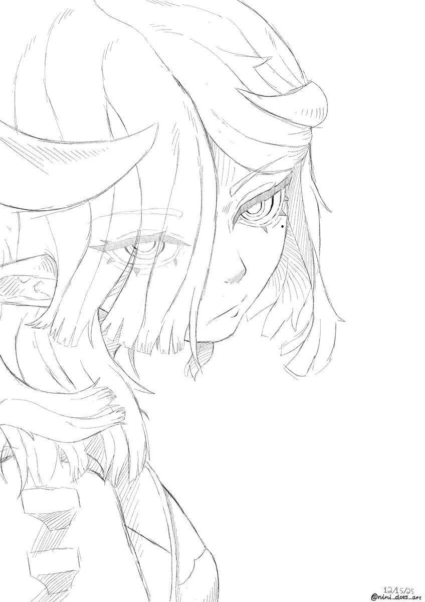 nini_does_art's tweet photo. Drew Mi Fu from Arknights Endfield :- D I messed up her horns though I thought they curved inwards until I checked another reference lol https://t.co/mG6dXy9ljG