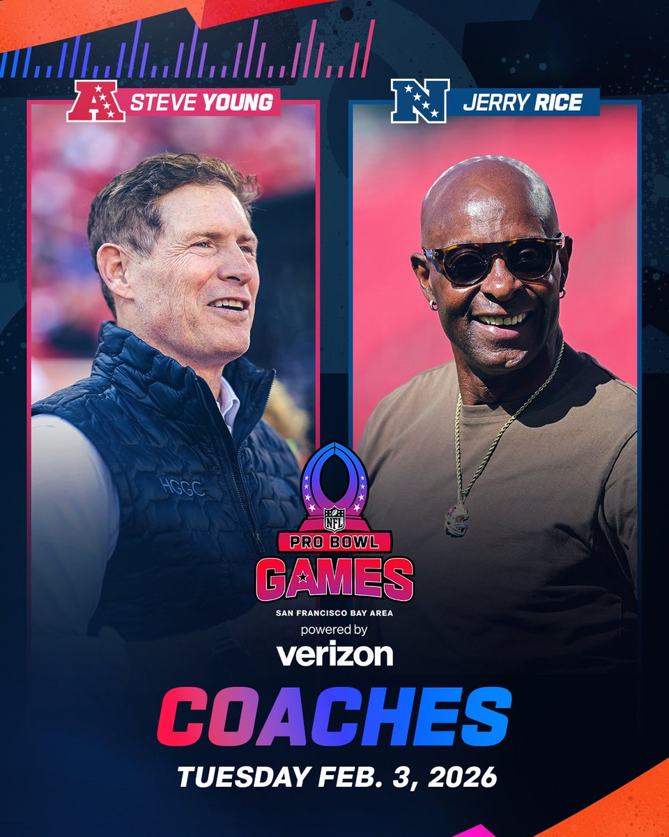 49ers legends Steve Young and Jerry Rice will represent the AFC and NFC as Coaches at the Pro Bowl Games in San Francisco!
