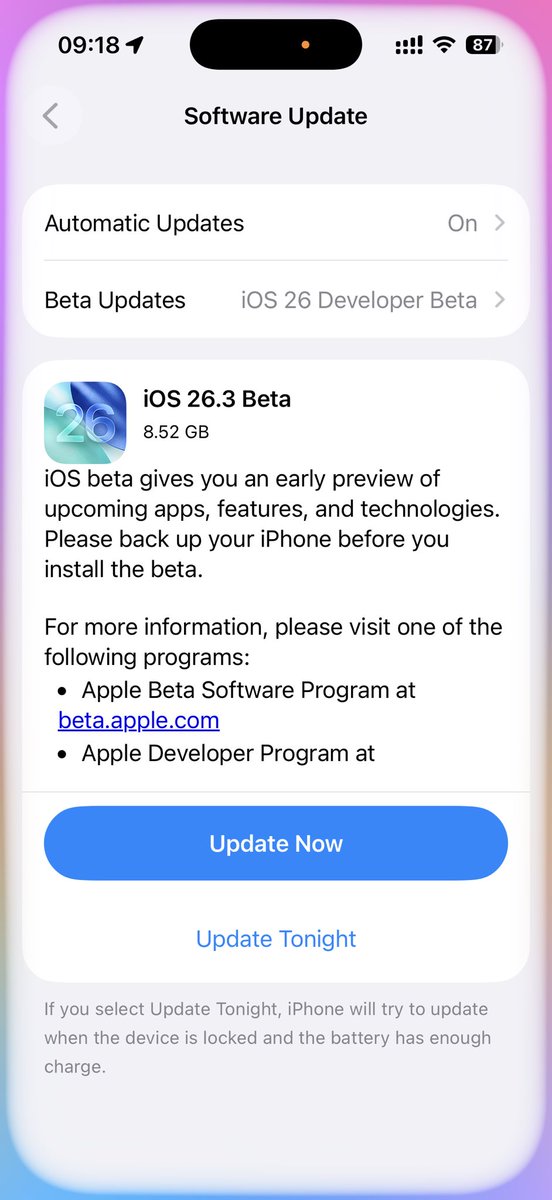 princewinwin's tweet photo. New iOS 26.3 Developer Beta iPhone 17 Pro 
#iOS26 #DeveloperBeta #ip17p #Apple https://t.co/6IfWHA6Aiy
