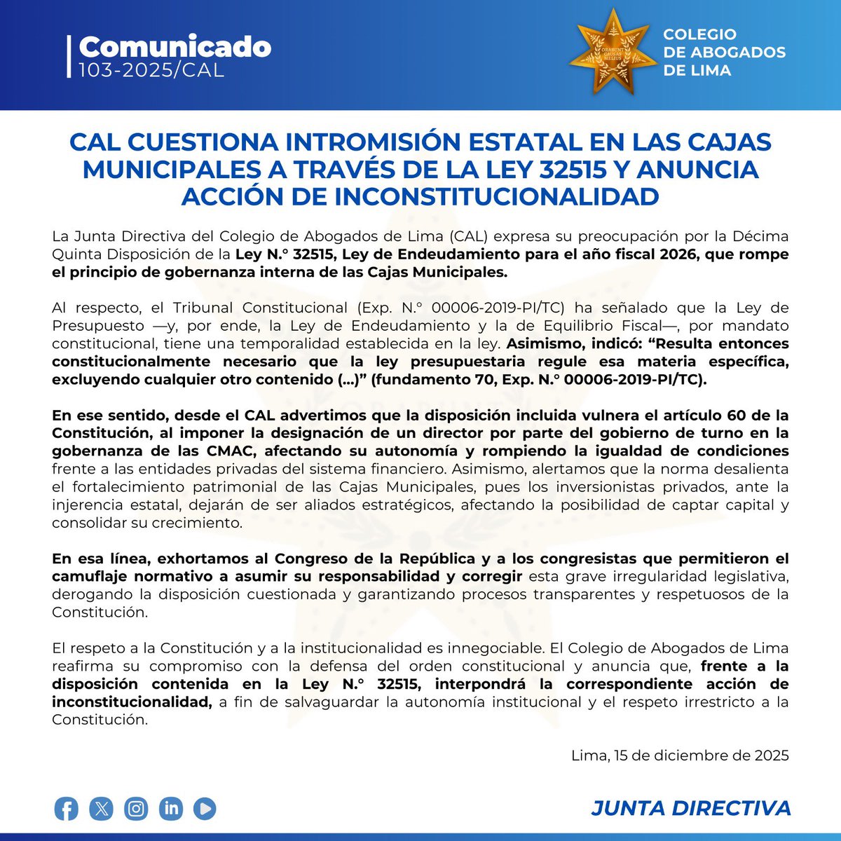 Colegio de Abogados de Lima tweet media