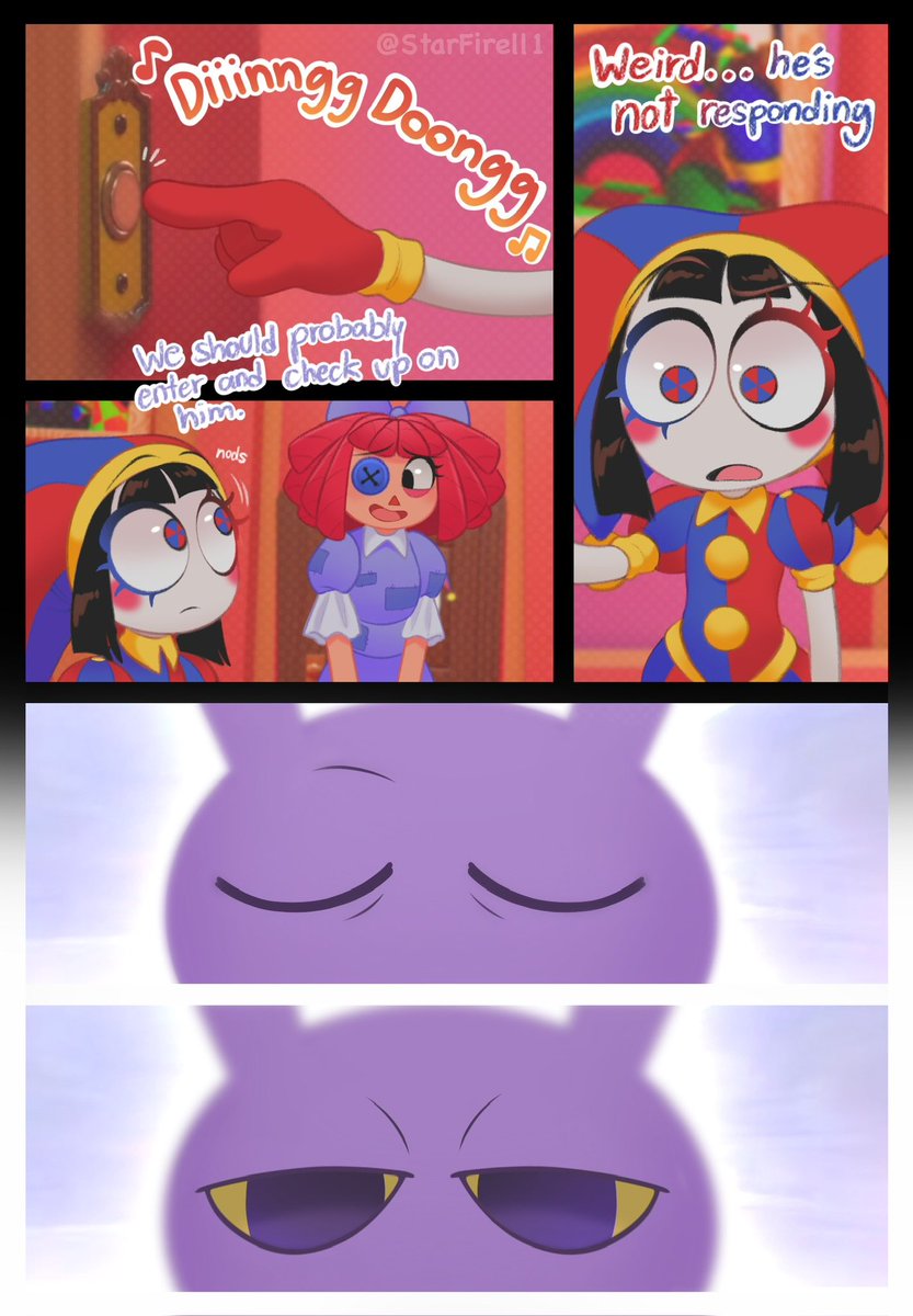 StarFirell1's tweet image. “The other side…” part 1/4
.
Just wanted to make a “what if” fan comic from the new episode but inspired by a scene from gotg vol.3 (if you know, you know..)

#TADC #TheAmazingDigitalCircus #TADCEp7 #tadcfanart