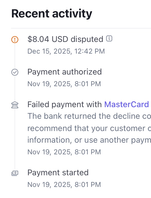 La primera vez que me encontré con un pago disputado de Stripe ocurrió hace más de dos semanas.
Volví a verificar y cl