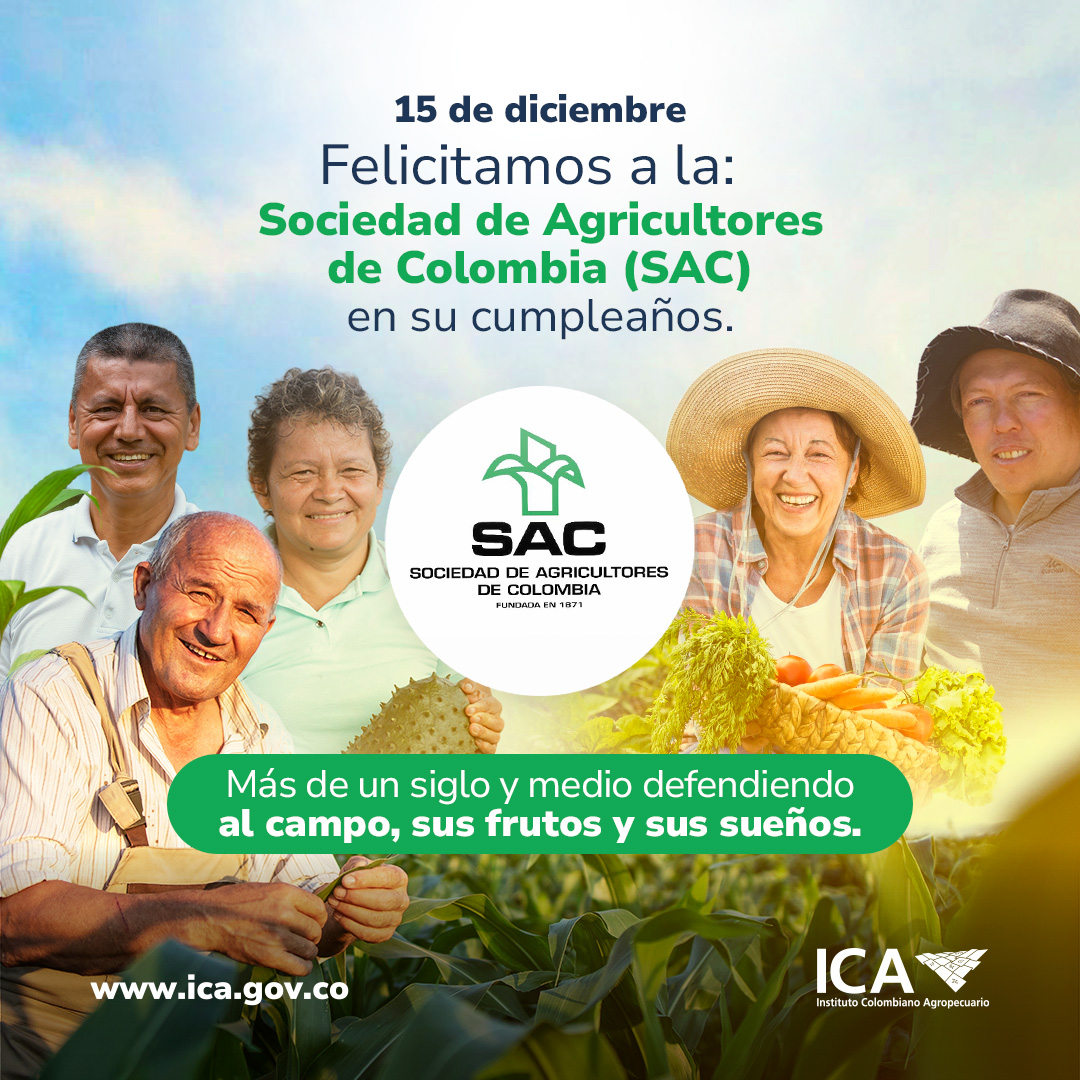 Hoy celebramos a la <a href="/SAColombia/">Sociedad de Agricultores de Colombia</a>, la voz histórica de los agricultores y ganaderos del país. Gracias a su labor, muchos productores rurales han logrado seguridad jurídica, apoyo institucional y representación.

Junto a nosotros también han fortalecido la calidad agropecuaria con