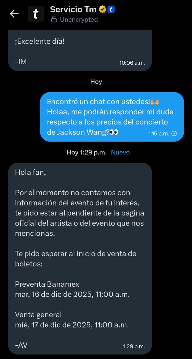 Veeega17's tweet photo. @Dianna_Grijalva @Ticketmaster_Me @ServicioTM @ocesa_pop @Profeco @ocesa_kpop @AtencionProfeco Obviamente me respondieron que no tenían la información 🤨 https://t.co/9bIpVbsai2
