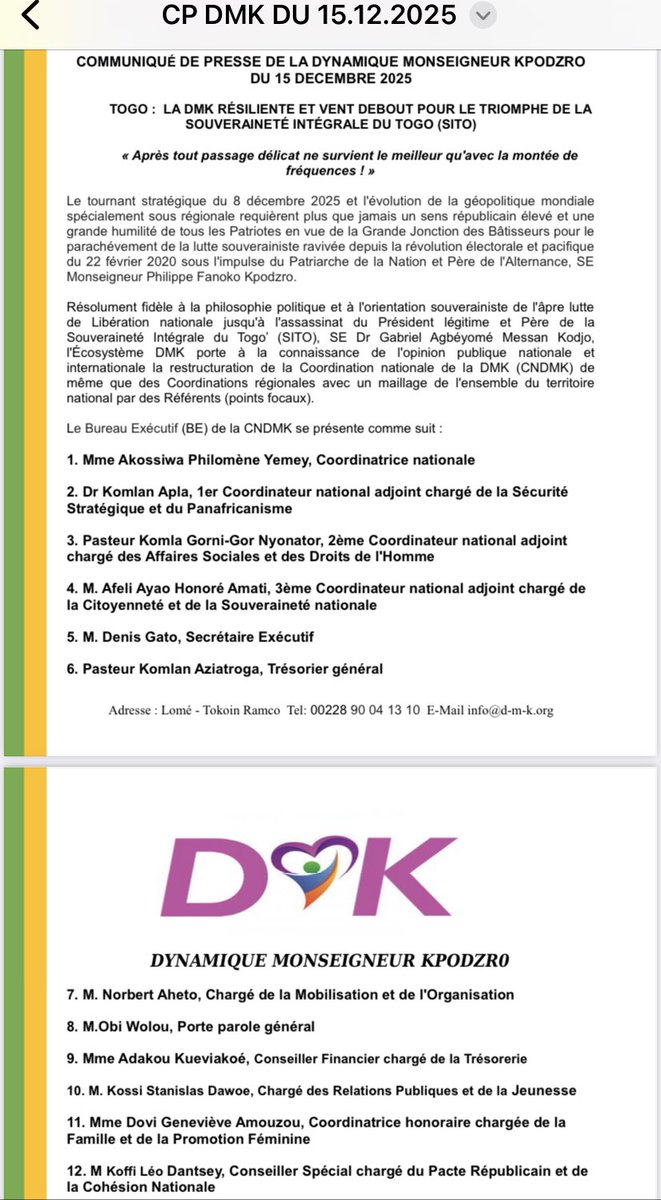 #FreeTogo #SITO #REST La DMK vent debout pour la fin du règne des prédateurs coalisés ⁦<a href="/FEGnassingbe/">Faure Essozimna GNASSINGBÉ</a>⁩ et le triomphe de la Souveraineté Intégrale du Togo.⁦<a href="/_AfricanUnion/">African Union</a>⁩ ⁦<a href="/ecowas_cedeao/">Ecowas - Cedeao</a>⁩ ⁦<a href="/UNWatch/">UN Watch</a>⁩ ⁦<a href="/BRICSinfo/">BRICS News</a>⁩ ⁦<a href="/Aesalerte/">AES Alerte</a>⁩ ⁦<a href="/hrw/">Human Rights Watch</a>⁩ ⁦