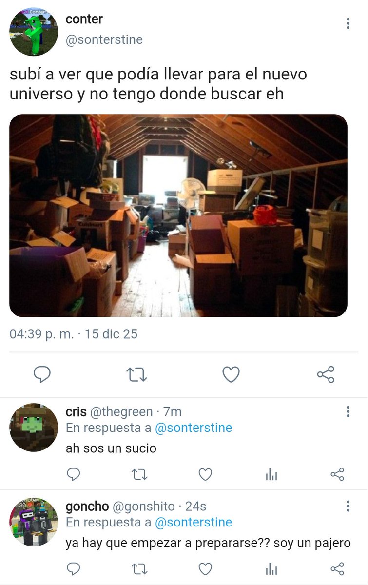 Hongguitohq's tweet photo. au #Spreenter » Social Media

Cntr encuentra su antiguo comunicador en el ático mientras empaca para ir a un nuevo universo.

O

Dónde Sprn, después de años sin contacto, sigue hablando al comunicador de cntr porque sabe que no le va a responder. https://t.co/gSEbXhaNhO
