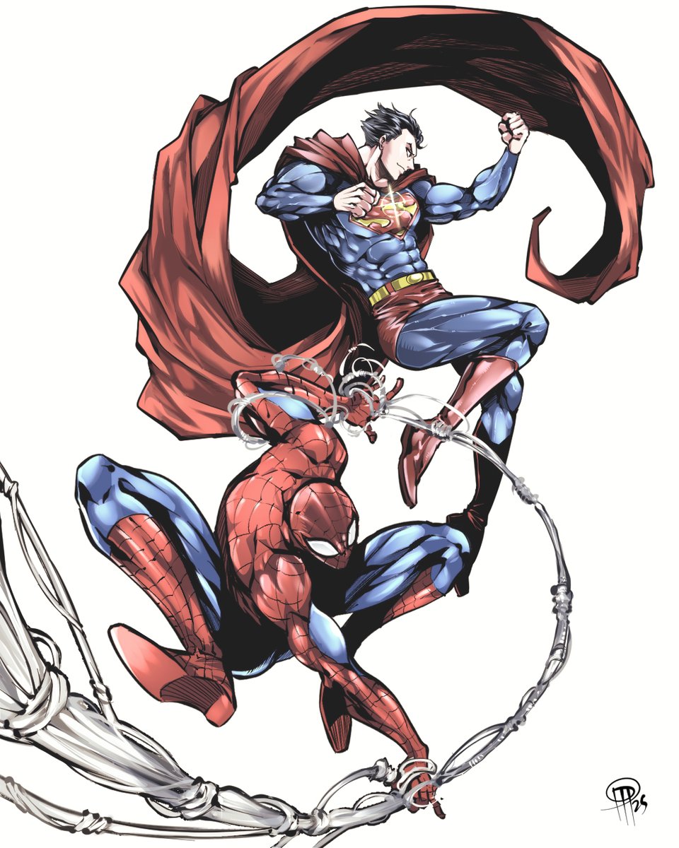 FAKHRIILHAMP's tweet photo. Joining the hype of Superman X Spider-Man crossover. This is the very first i draw superman and also spider in fully render.

Hope you guys like it.

Done in Clip Studio Paint.
#Superman #Spiderman #Marvel #DC #Crossover #comic https://t.co/q1T7Vxfpdp