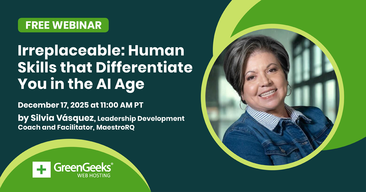 goGreenGeeks's tweet photo. AI is powerful—but it can’t replace you.

Our next *FREE* webinar with Silvia Vásquez will explore the essential human skills that keep you relevant in the age of AI. Learn how to strengthen resilience and how to use AI as a partner, not a threat.

Register now! Space is limited https://t.co/lNhX7NagmX