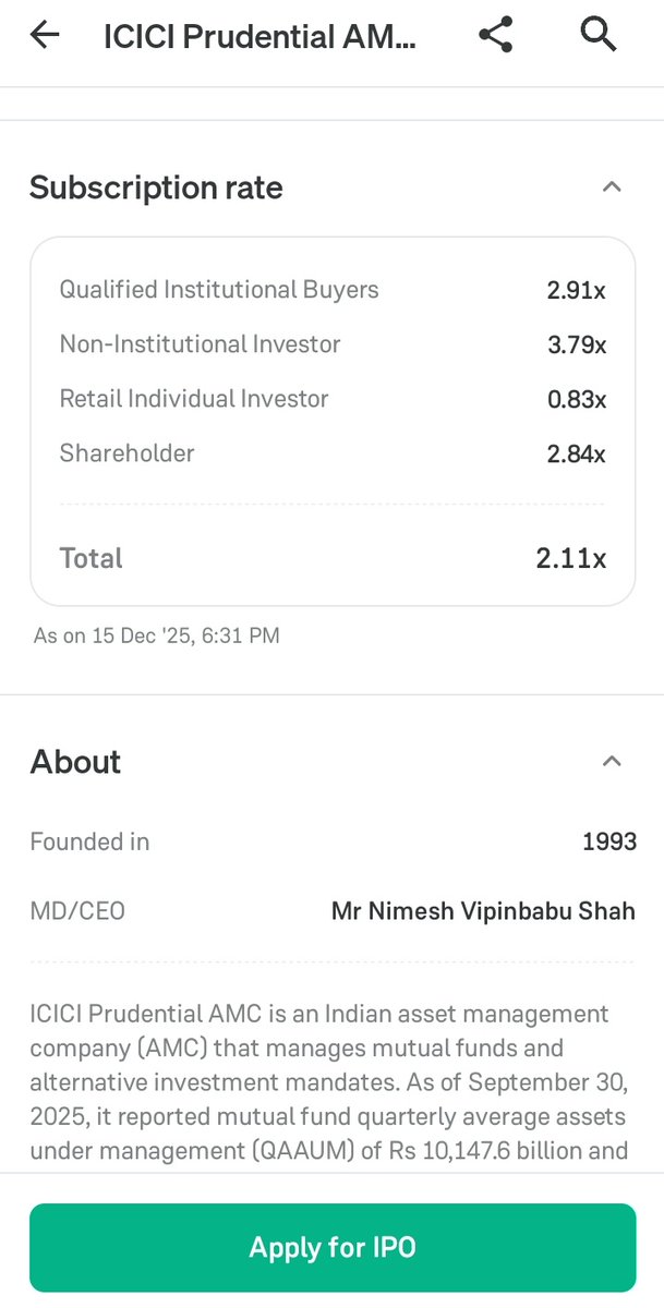 gyanibabu87's tweet image. #iciciprudentialamc आज अंतिम दिन ipo के लिए क्या करना चाहिए
अपनी राय दीजिये
#IPOAlert 
#IPOGMP