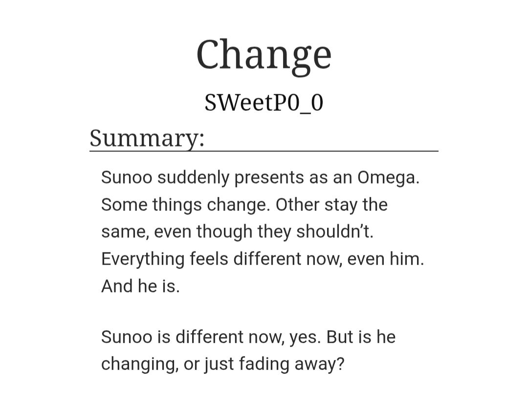 SWeetP0_0's tweet photo. Change is officially completed. Thank you all for the love on this work🧡
enhypen au | #sunharem | ao3 

🔸️idol life 
🔸️omegaverse
🔸️sunharem
🔸️angst/hurt/(super) smut/fluff
🔸️it gets worse before it gets better
🔸️lots of sunwon
🔸️completed

https://t.co/9Tn80WFDfW https://t.co/U7GsxyymKw
