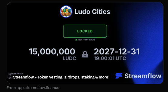$LUDC is establishing itself as a serious and committed project, with a doxxed dev, consistent execution, and actions aligned with the long-term success of the ecosystem.

app.streamflow.finance/contract/solan…

$sol #sol #Pumpfun $PUMP #PUMP #memecoin #Crypto #100x