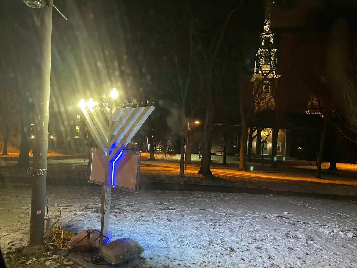 Very moving to see that after years of being forbidden, Harvard has finally allowed Chabad to display the Hanukah Menorah on campus overnight.

Previously, the only installations allowed overnight were ones that called for an intifada.

Public pressure works; thank you Chabad!
