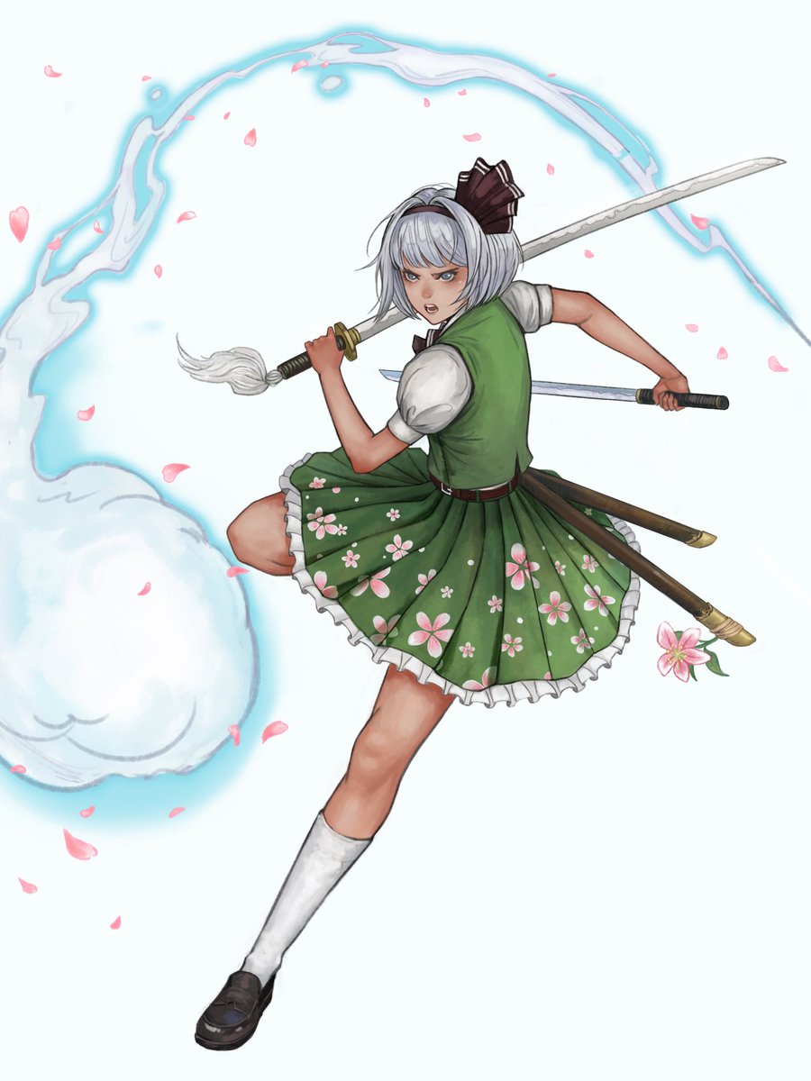 一閃。 風と共に舞う妖夢を描きました。 #東方Project #魂魄妖夢