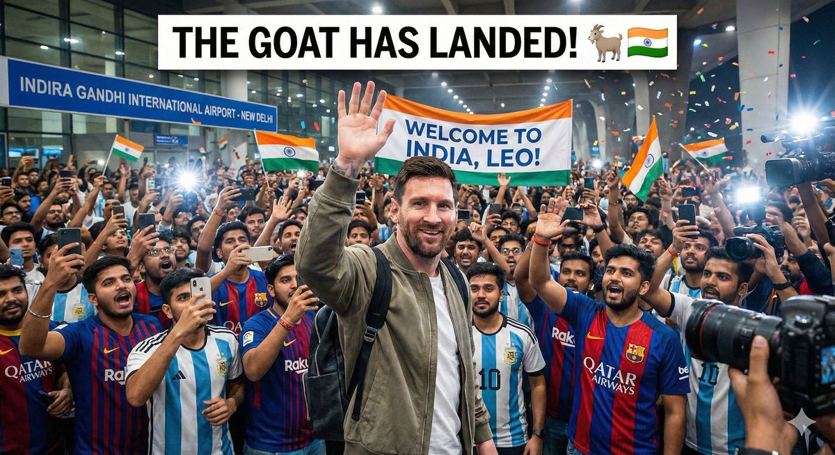 The GOAT has landed! 🇮🇳
​Lionel Messi is officially in India for the final leg of his tour. The scenes at Delhi Airport are absolute madness! 🤯
​First Coldplay, now Messi... 2025 is really spoiling us.
​Who is camping outside his hotel? 👇
​#LionelMessi #MessiInDelhi #Football