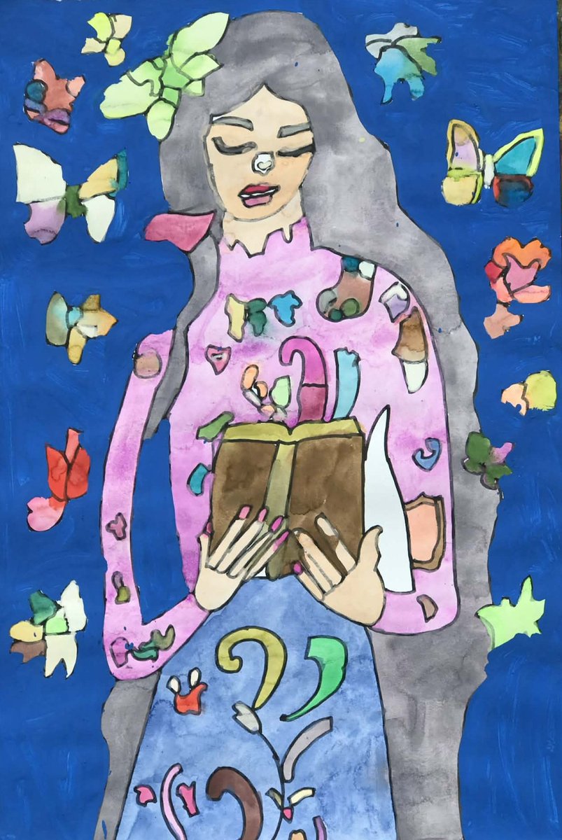 Title:  Woman reading a book.. : 本を読んでいる女性. : หญิงหยิบ อ่านหนังสือ
Technique : Oil pastels and watercolor on paper.
Size : 42x59.4 cm.

I'm vivid colour expressions artists.