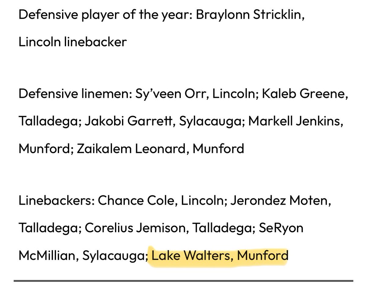 lake_walters26's tweet photo. Blessed to be named First Team All-County for the second year in a row! All glory to Jesus!! @DexPreps @CoachKilgore_ @Coach_M_Easley @mcbroom_ta @Coach__Byers @MasterDavis5 @HallTechSports1 @sixstarfootball @CM_gridiron @AL4afootball @Alabama_Varsity @PrepRedzoneAL https://t.co/lzh4Pnj4D4