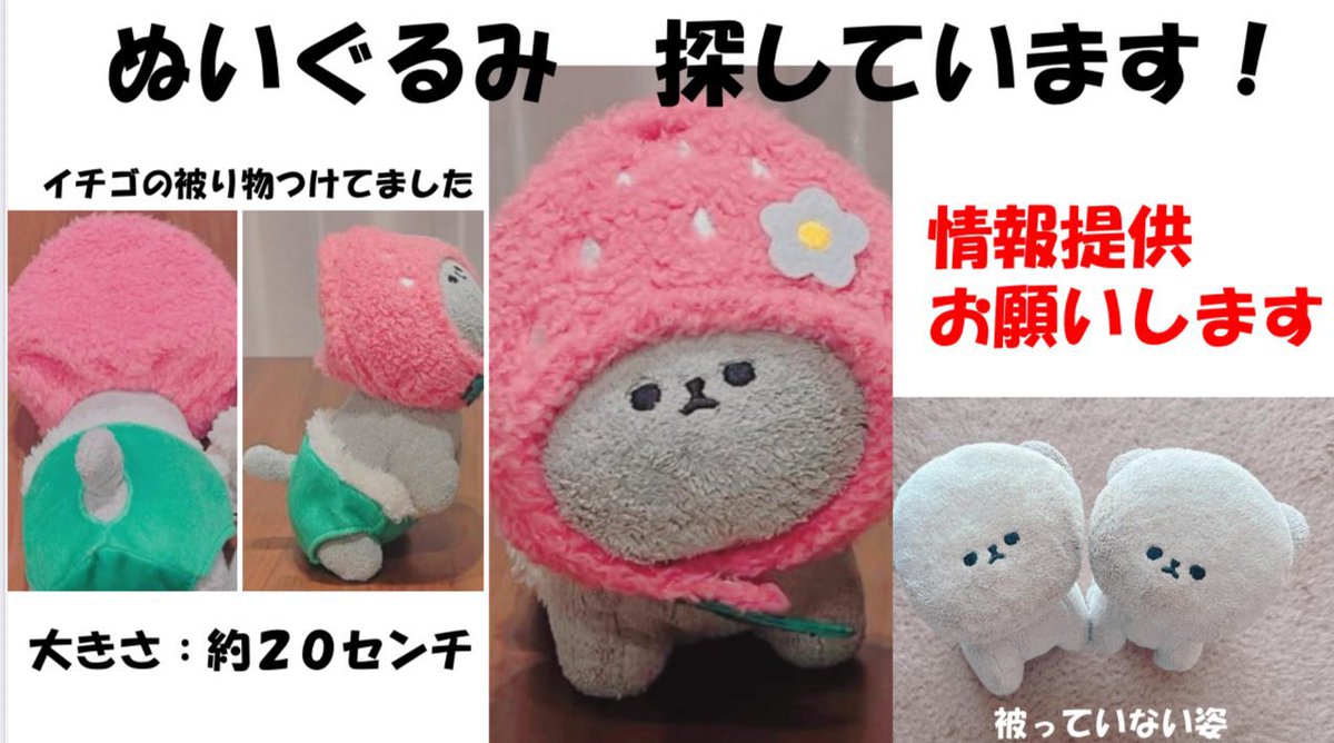 【拡散希望】
大切な友人のぬいが迷子です😢
ご協力お願いいたします🙇‍♀️

以下引用↓
埼京線(りんかい線直通)の電車で大切なぬいぐるみを落としました。
大宮〜新木場間、または大宮駅構内で落とした可能性があります。
どんな情報でも助かります。
心当たりのある方はご連絡をお願いします。