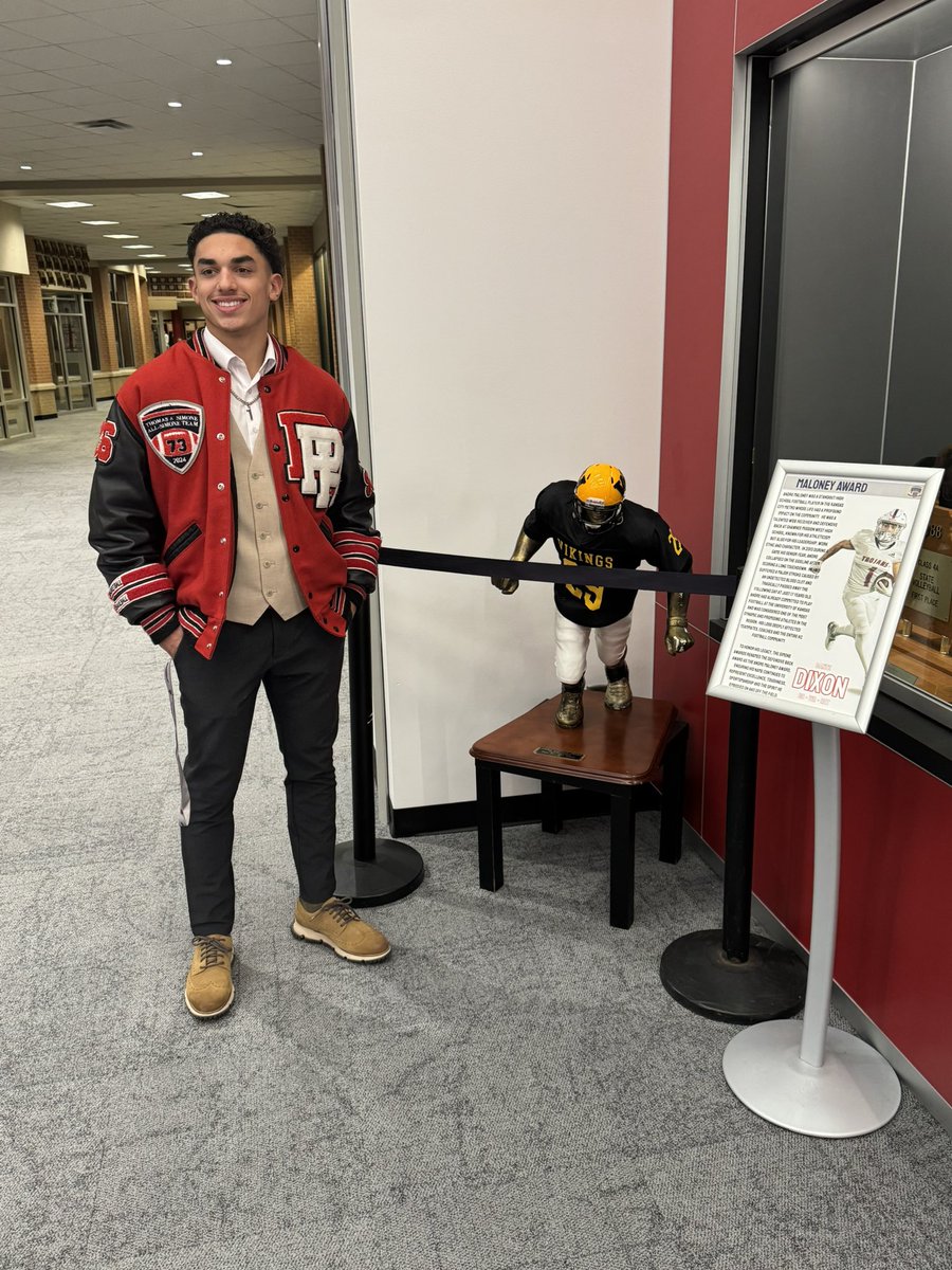 Honored Dante is the first recipient of the Maloney Award and it will sit here at Park Hill for a year until the next winner claims.  <a href="/SimoneAwards/">SimoneAwards</a> <a href="/sbubearcats_fb/">SBU Football</a> <a href="/DantedatDixon/">Dante Dixon</a> <a href="/PHTrojansFB/">Park Hill Trojans Football</a> <a href="/PrepsKC/">PrepsKC</a>