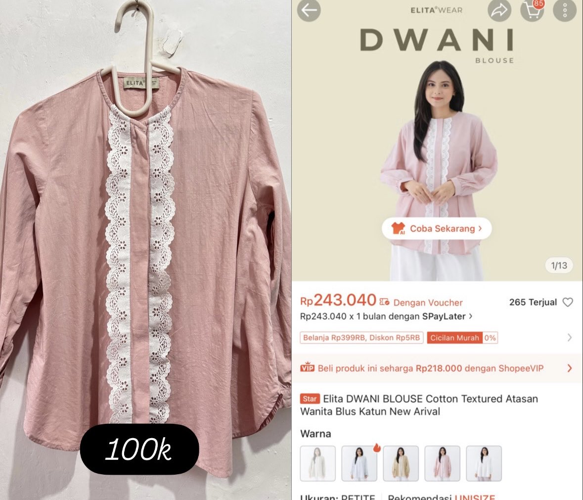 teandchill's tweet photo. @nvonchalant Elita cuman try on sekali, size petite, dijual karena merasa kurang cocok sama warnanya, kujual 100k aja detail bisa dm https://t.co/4MR4BhjoOd