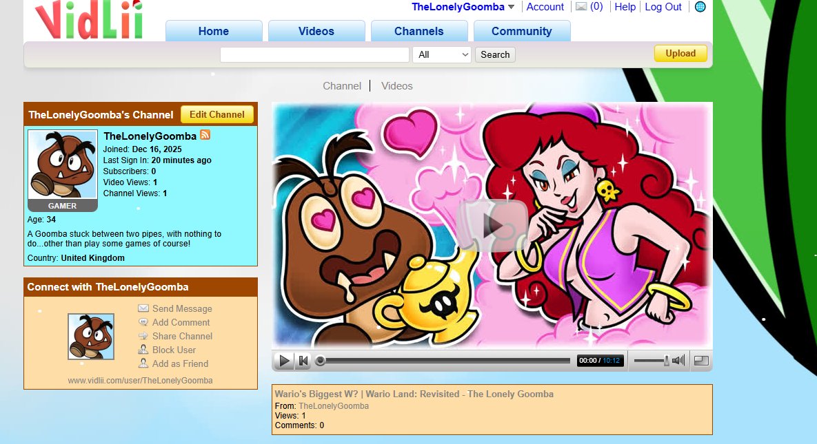 LonelyGoomba's tweet image. Made a Vidlii account. It's basically like a retro Youtube. If you wanna rewatch some of my videos occasionally, can do it with the feeling of nostalgia of a simpler time.

vidlii.com/user/TheLonely…
