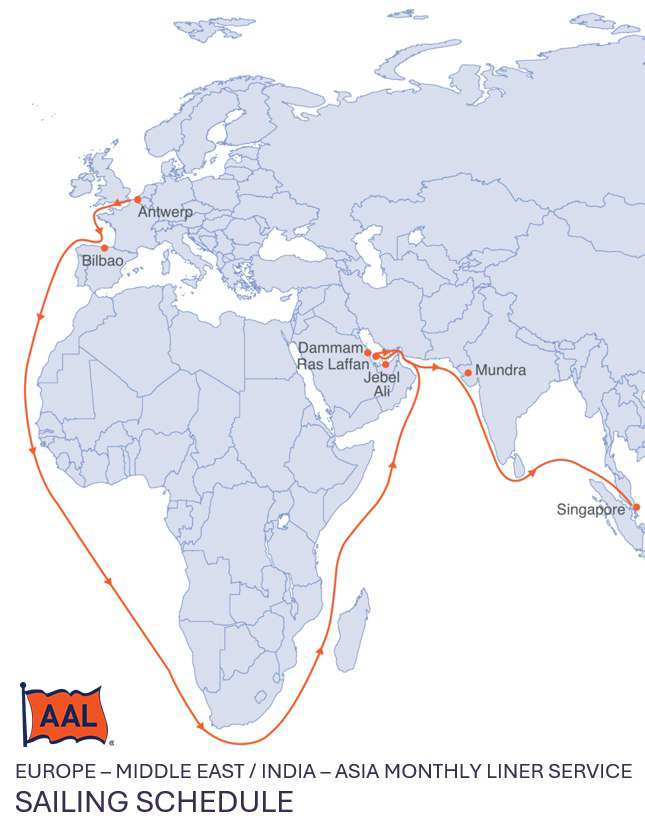 📢 AAL Sailing Schedule - Europe - Middle East/India - Asia Monthly Liner Services
🗓️ Updated: 16 December 2025
🔗 View the full schedule: aalshipping.com/wp-content/upl…
📬 Subscribe for updates: web.aalshipping.com/cn/awaw4/aalon…
🌐 Visit our website: aalshipping.com