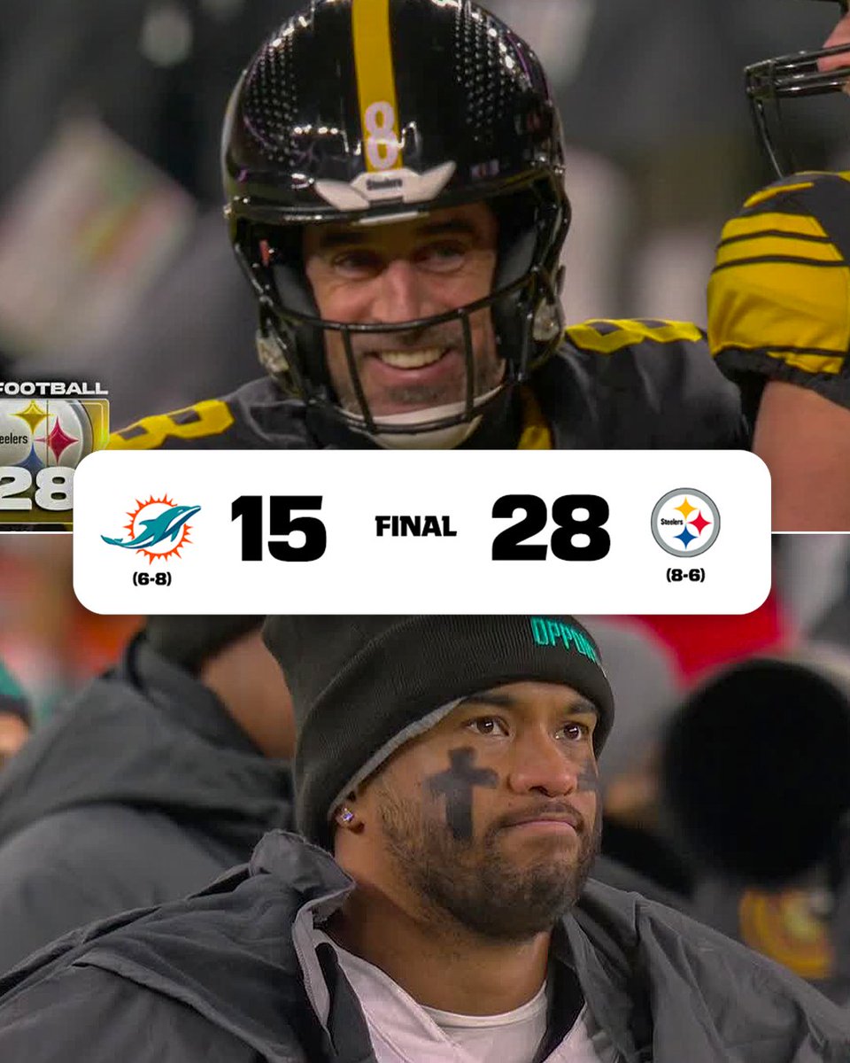 espn's tweet image. The Steelers knock off the Dolphins on MNF 🔥 

They now have a one-game lead on the Ravens in the AFC North 🍿