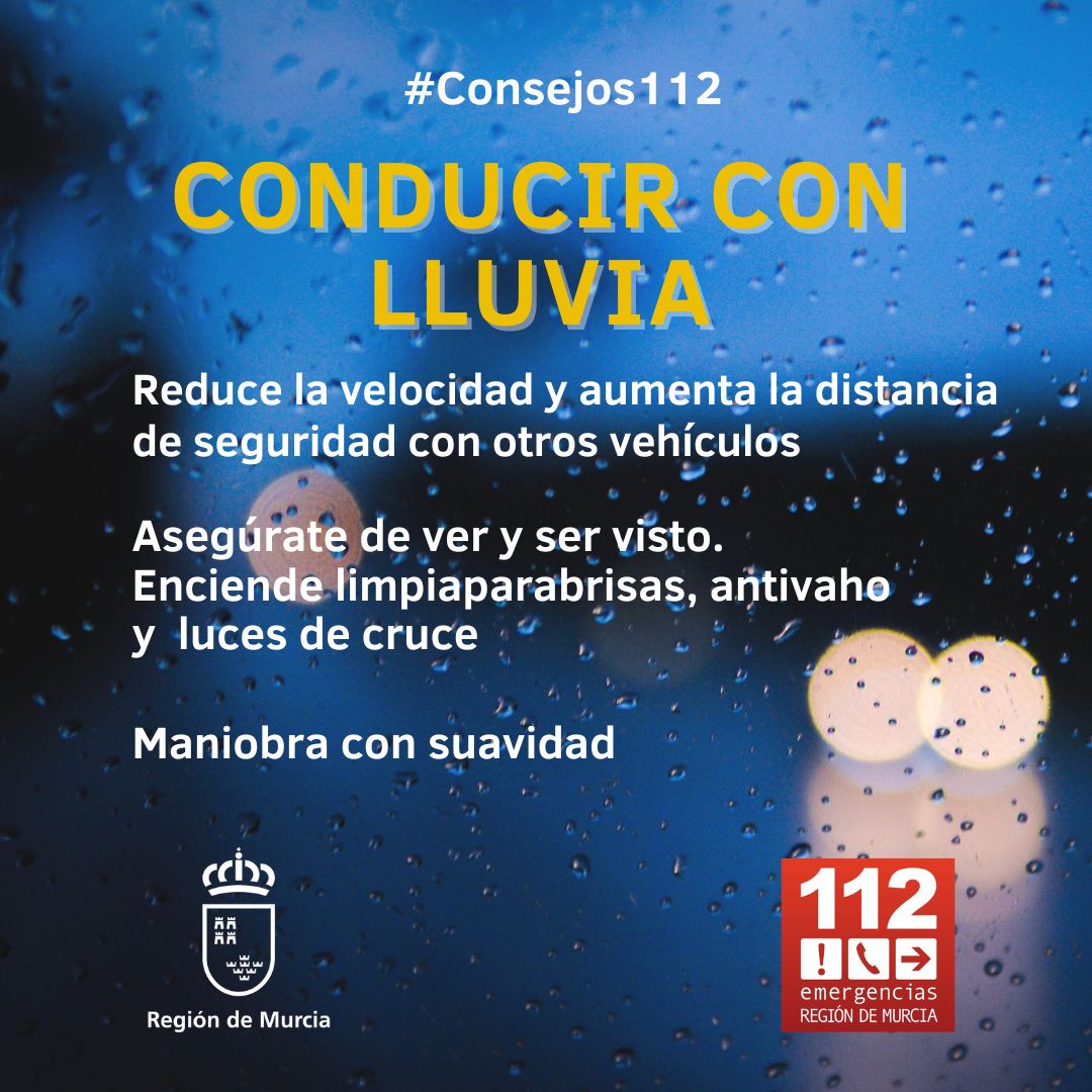Algunos #consejos112 para conducir con lluvia y evitar accidentes
✔️ Reduce la velocidad
✔️ Aumenta la distancia de seguridad
✔️ Enciende luces
✔️ Maniobra con suavidad
Y, sobre todo, no te distraigas. Pon los cinco sentidos en la conducción.