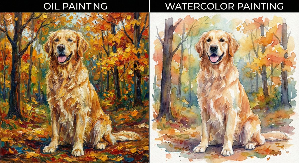 Oil vs watercolor: same subject, two totally different moods.
Both images were created with the Nano Banana Pro AI image generator. <a href="/NanoBanana/">Nano Banana Pro</a> <a href="/GeminiApp/">G3mini</a> #AIart #nanobanana