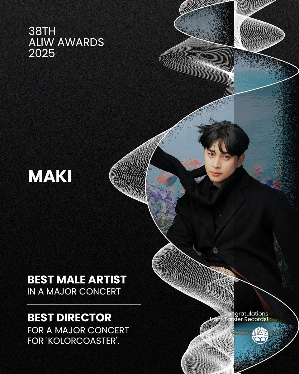 🌟WHAT A RIDE!

Maki was awarded Best Male Artist in a Major Concert and Best Director for a Major Concert for 'KOLORCOASTER' at the 38th Aliw Awards 2025!

Congratulations Maki for these milestones! 

#Maki #KOLORCOASTER #TarsierRecords #ABSCBNMusic