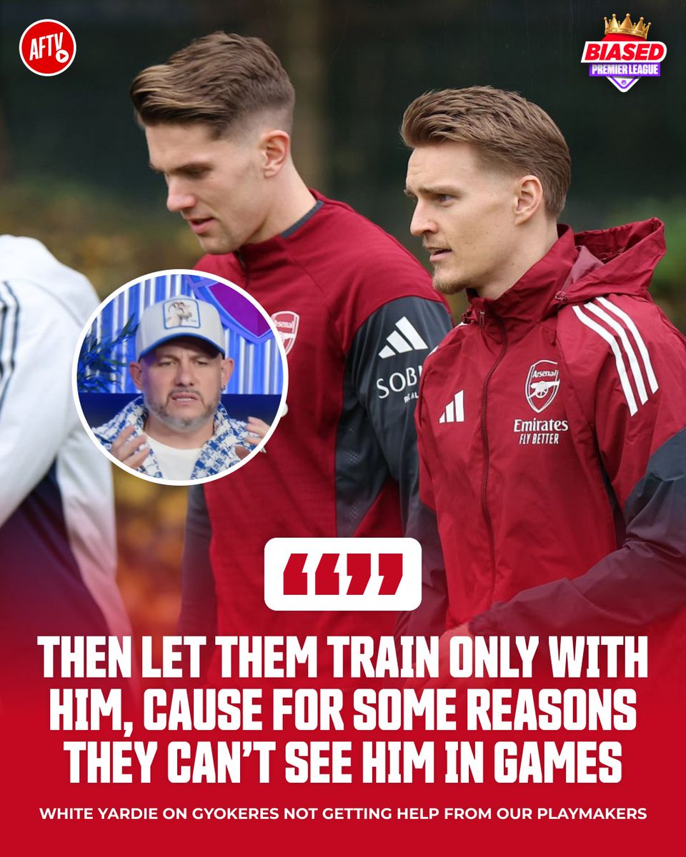 AFTVMedia's tweet image. White Yardie believes Gyokeres isn’t getting enough support and even 𝐃𝐄𝐌𝐀𝐍𝐃𝐒 our playmakers train solely with Viktor! 😂

If you were Mikel Arteta, would you do the same? 🤔

#BiasedPremierLeague