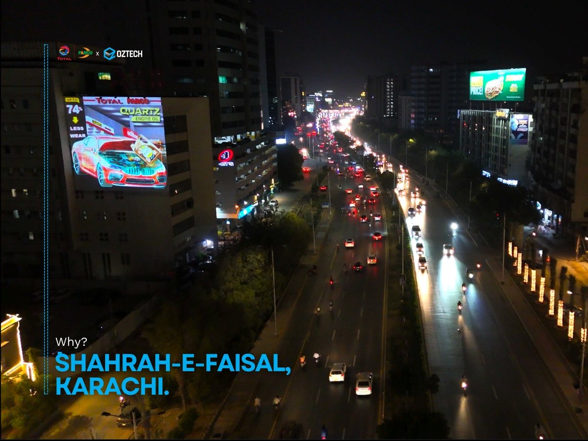 oztechpk's tweet photo. 📍Why Shahrah-e-Faisal?

Because Karachi’s busiest artery on the weekend offers the ideal stage for a 3D Projection Mapping experience - where a bold red car appeared to break free from a building façade, turning weekend traffic into a moment of attention.

#dooh #karachi #oztech https://t.co/ZxVe0tqVhS