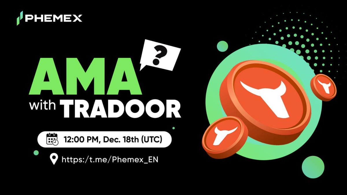 🎙️ <a href="/Phemex_official/">Phemex</a> x <a href="/tradoor_io/">Tradoor.io - Trade Crypto With Leverage</a> Telegram #AMA🎙️
⏰ 18th Dec, 12:00 PM UTC
📍 Join Phemex Community: t.me/Phemex_EN 

🎁 5 Winners(X Comments) x $10 each
🎁 5 Winners(Telegram Live) x $10 each

👇🏼Rules
1️⃣ Follow <a href="/Phemex_official/">Phemex</a> &amp; <a href="/tradoor_io/">Tradoor.io - Trade Crypto With Leverage</a>
2️⃣ Like + RT + Comment Your