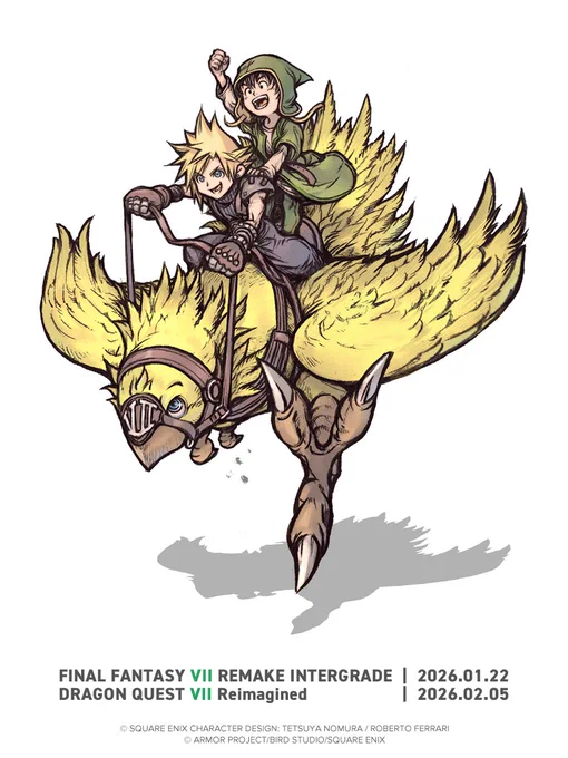 Square Enix Shares Final Fantasy VII Remake Intergrade and Dragon Quest VII Reimagined Collaboration Artwork by Tetsuya Nomura